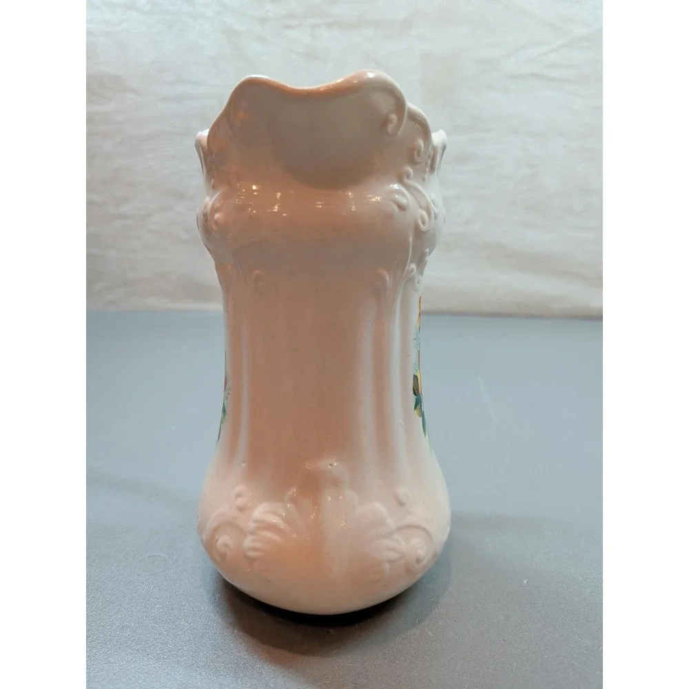Vintage Ceramic Pitcher and Basin Set Cream Floral Rose Embossed Scroll Detail
